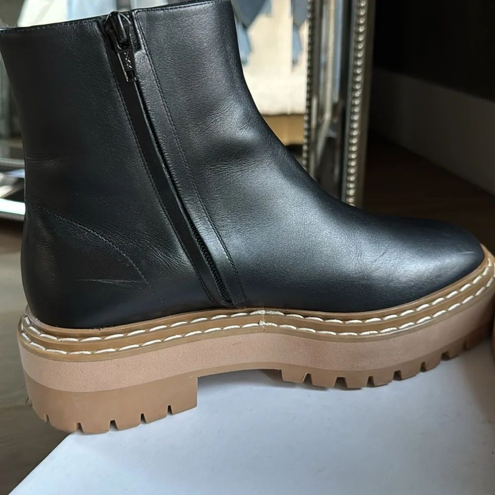 Proenza Schouler Black Leather Platform Lug Sole Ankle Boots 39